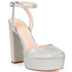 Silver Glitter Platform Ankle-Strap Pump